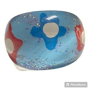 Vintage Lucite Acrylic Ring Size 6 Retro Flowers Red White Blue Stars Chunky